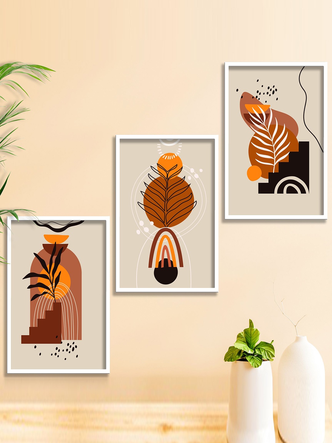 

SAF 3-Pcs Grey & brown Modern Art Framed Wall Painting