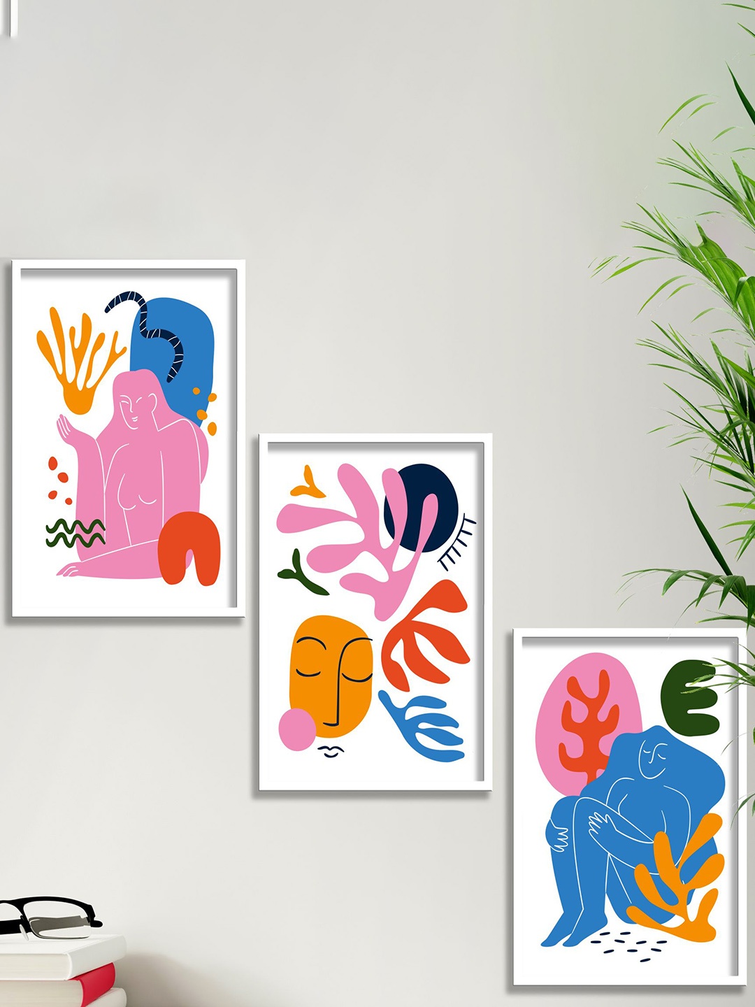 

SAF White & Pink 3 Pieces Modern Wall Art