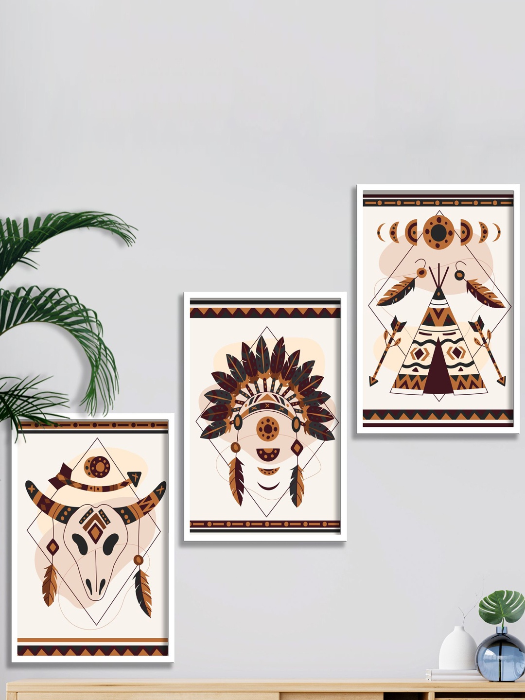 

SAF White & Brown 3 Pieces Modern Art Painting Framed Wall Arts