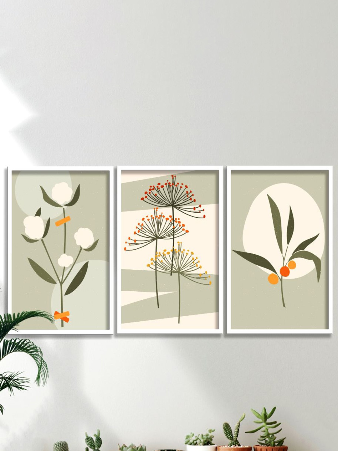 

SAF White & Green 3 Pieces Framed Modern Wall Art