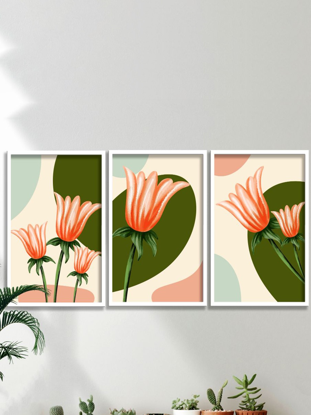 

SAF Green & Peach Coloured 3 Pieces Modern Art Painting Framed Wall Arts