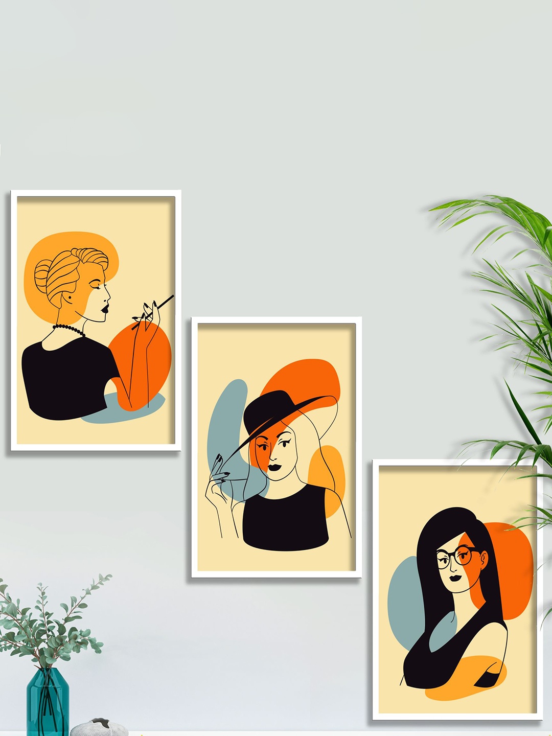 

SAF 3-Pcs Yellow & Black Modern Art Framed Wall Painting