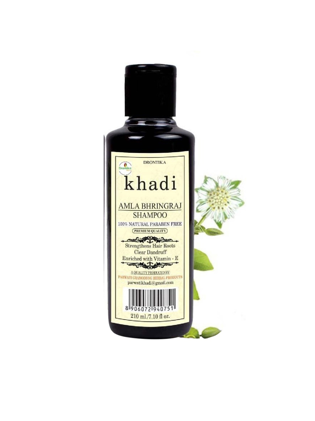 

DRONTIKA Khadi Natural & Paraben-Free Amla Bhringraj Shampoo with Neem & Henna - 210 ml, Black