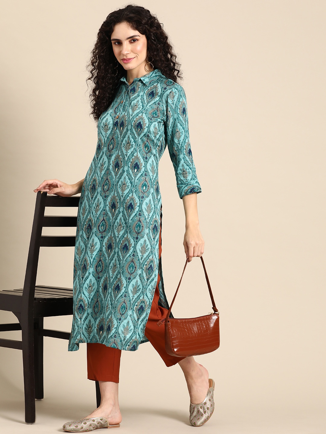 

Anouk Women Ethnic Motifs Printed Kurta, Turquoise blue