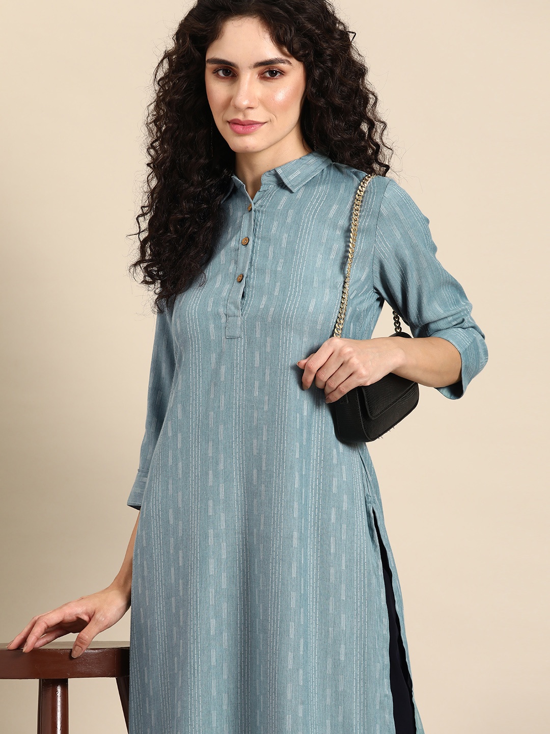 

Anouk Women Striped Kurta, Blue