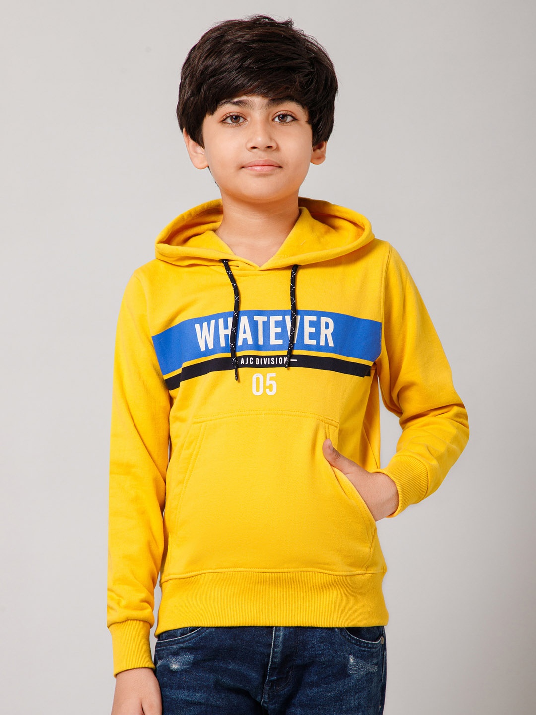 

Alan Jones Boys Typography Printed Hooded Pullover, Mustard