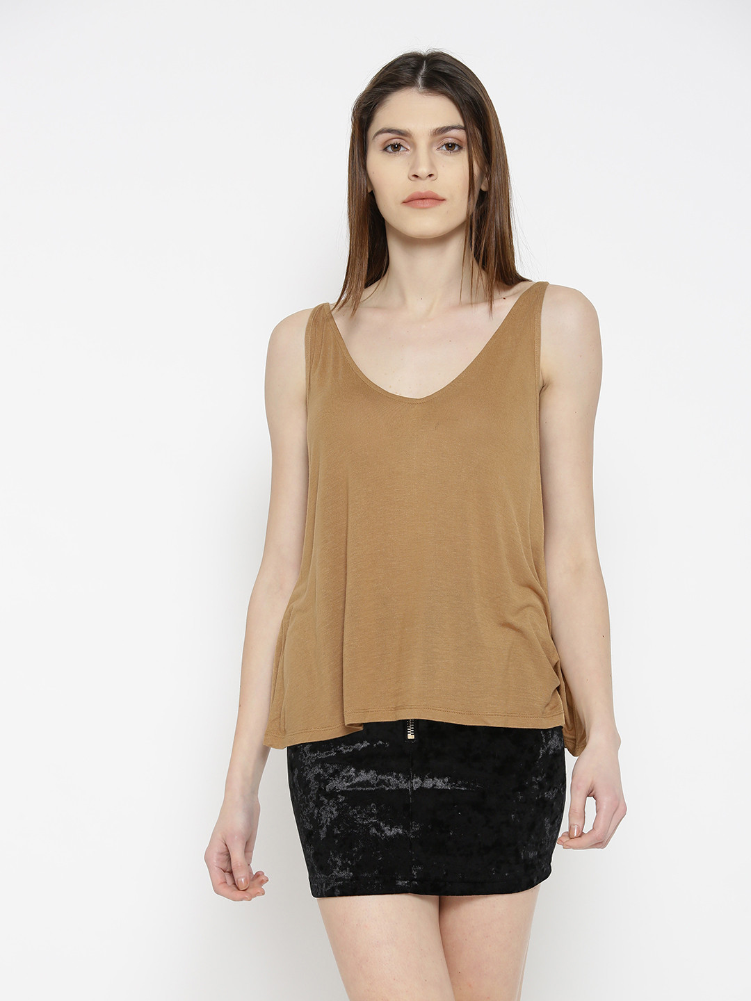 

FOREVER 21 Women Mustard Brown Solid A-Line Top