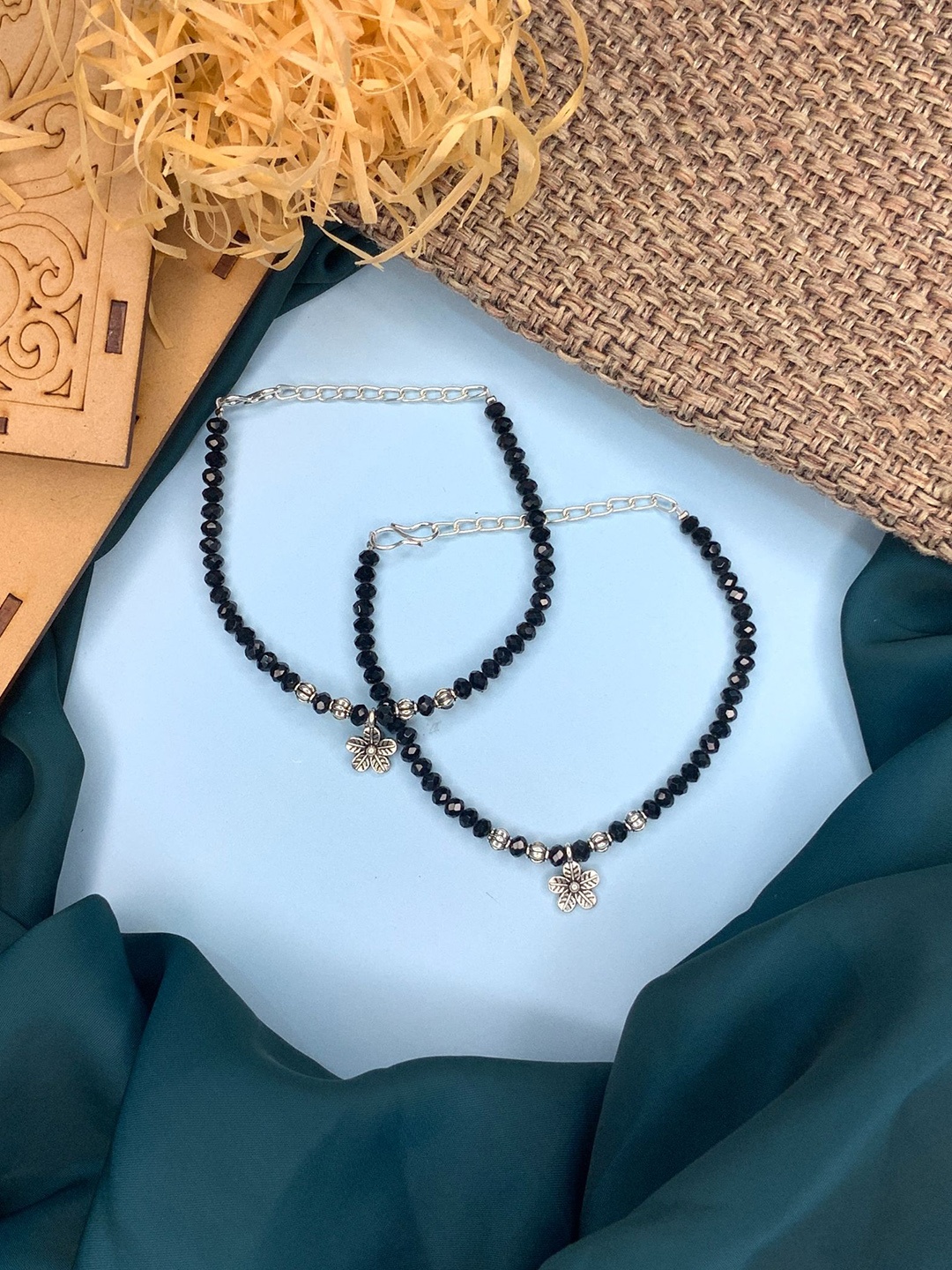 

ABDESIGNS Set of 2 Silver-Plated Beaded Anklets