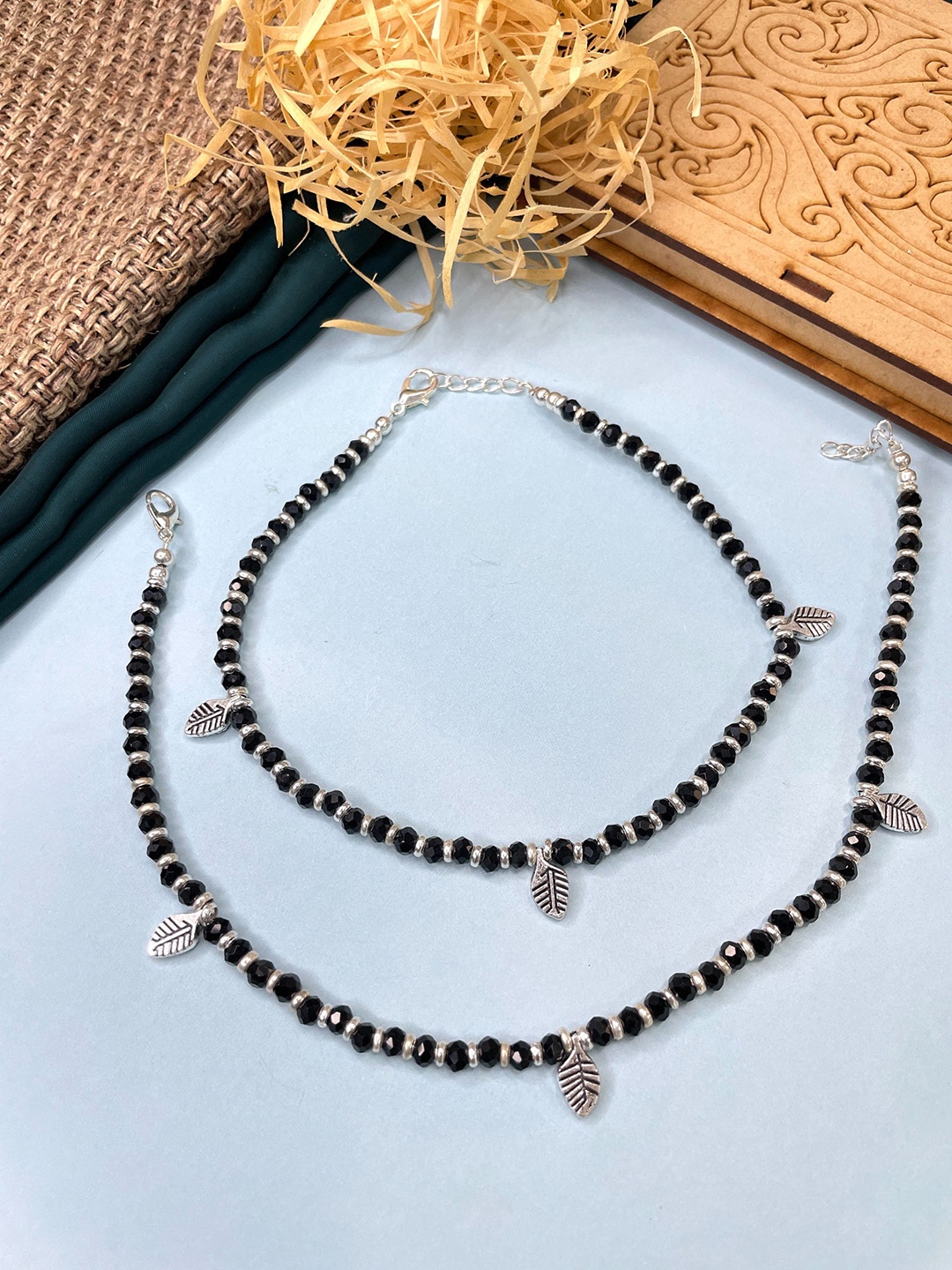 

ABDESIGNS Set Of 2 Silver Plated Beaded Anklets