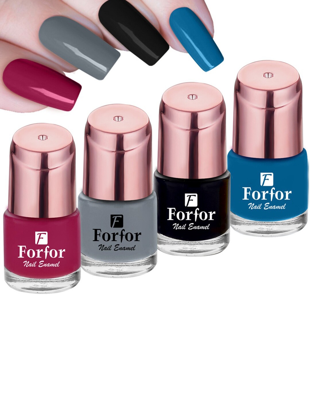 

FORFOR Set of 4 Perfect Stay Rose Gold Glossy Long-Lasting Nail Polishes - 6ml each, Pink