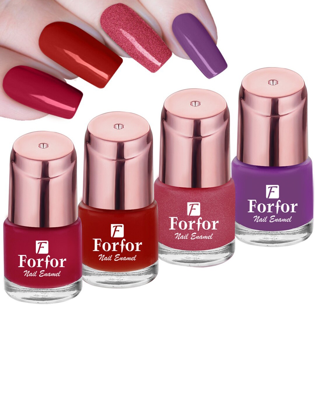 

FORFOR Set of 4 Perfect Stay Rose Gold Glossy Long-Lasting Nail Polishes - 6ml each, Red