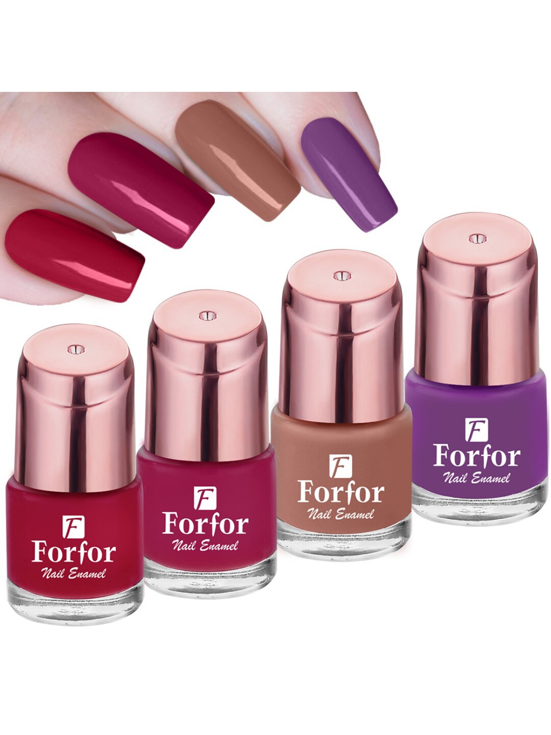 

FORFOR Set of 4 Perfect Stay Rose Gold Glossy Long-Lasting Nail Polishes - 6ml each, Red