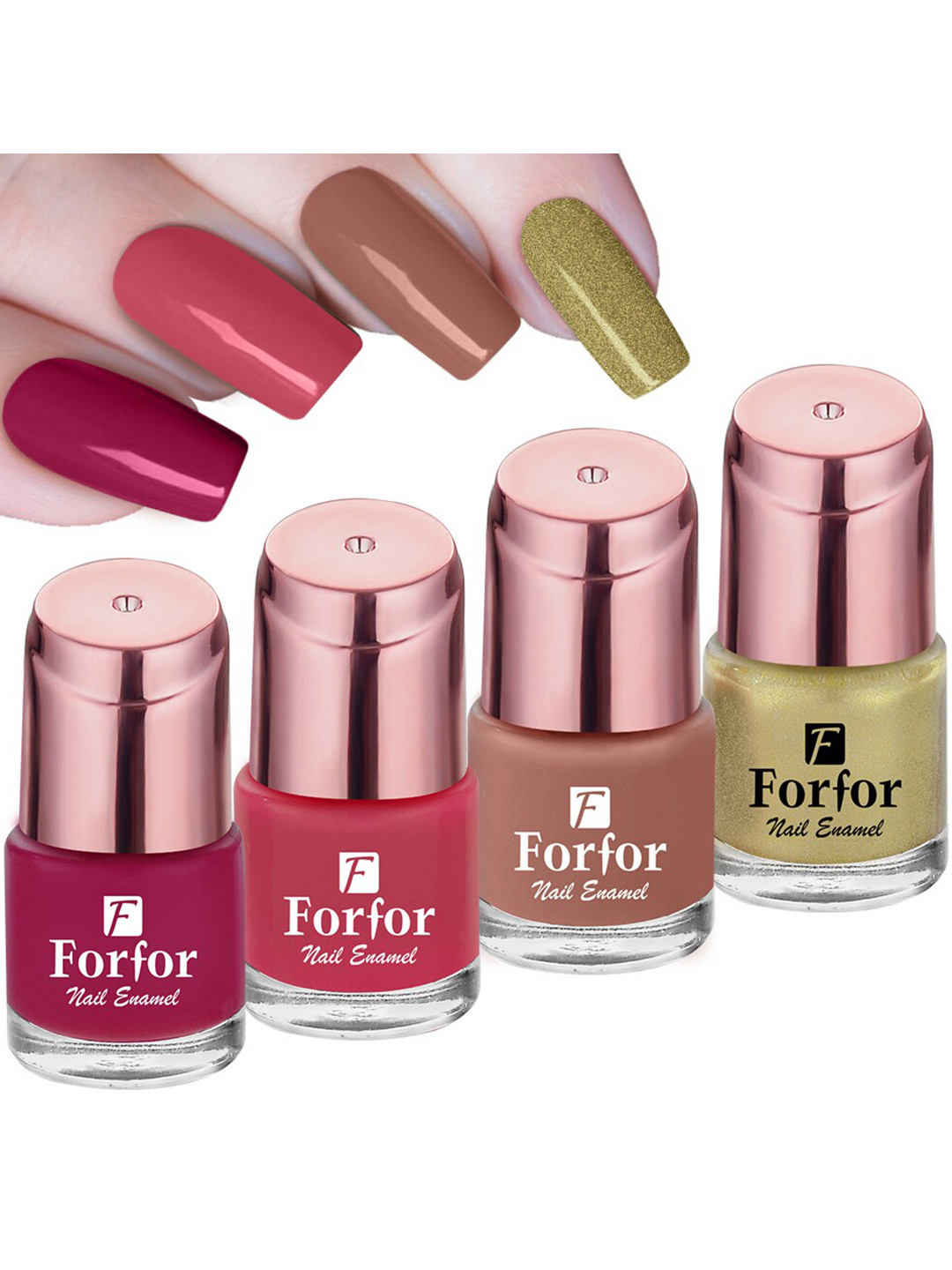 

FORFOR Set of 4 Perfect Stay Rose Gold Glossy Long-Lasting Nail Polishes - 6ml each, Pink
