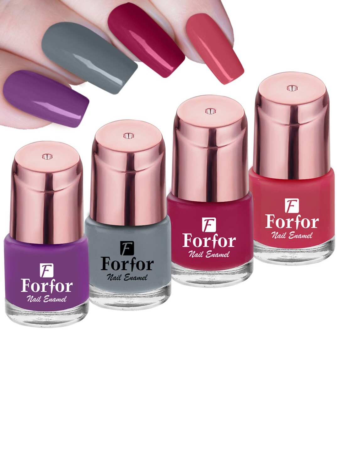 

FORFOR Set of 4 Perfect Stay Rose Gold Glossy Long-Lasting Nail Polishes - 6ml each, Purple