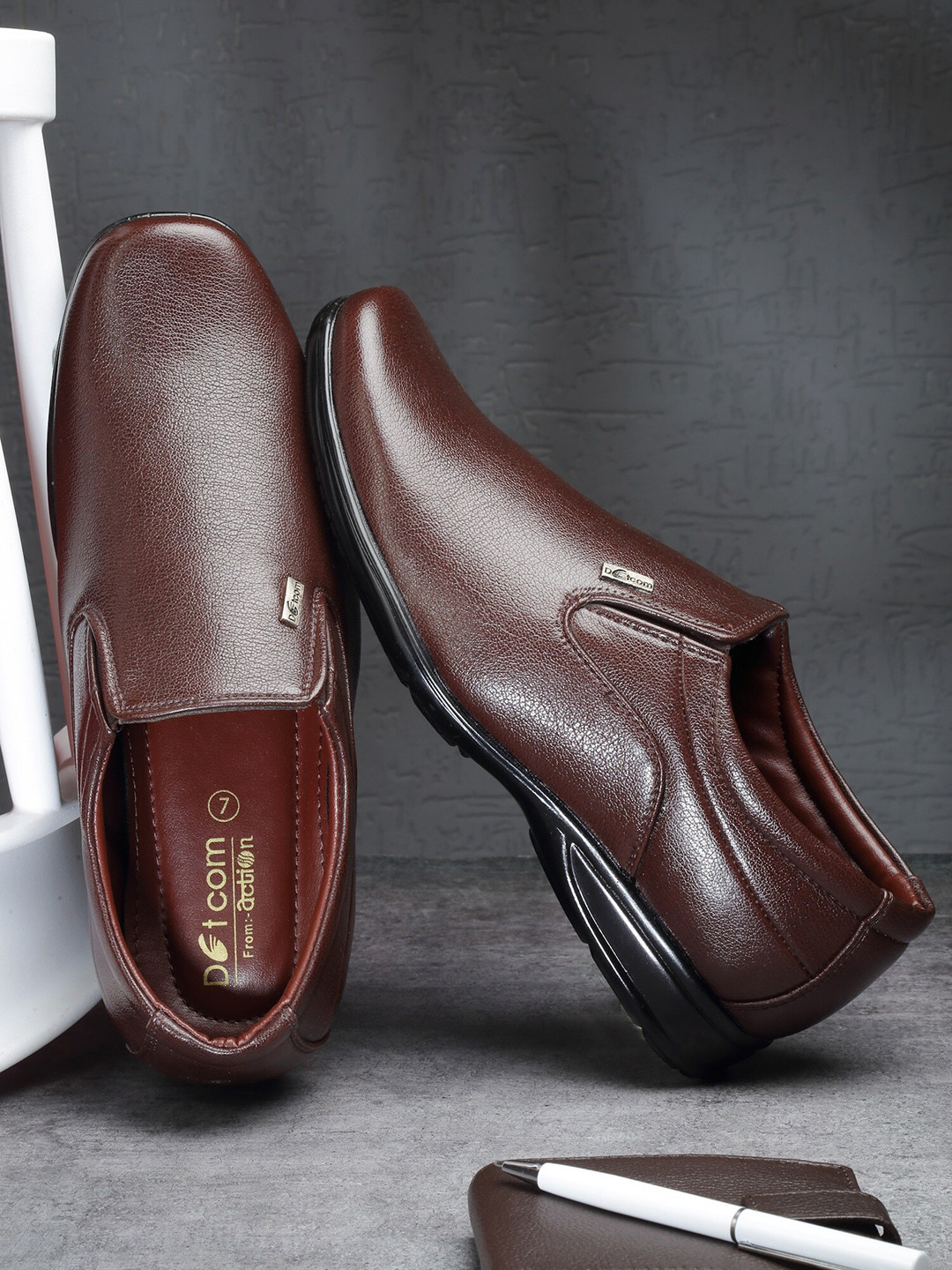 

Action Men Textured Formal Slip-On Shoes, Brown