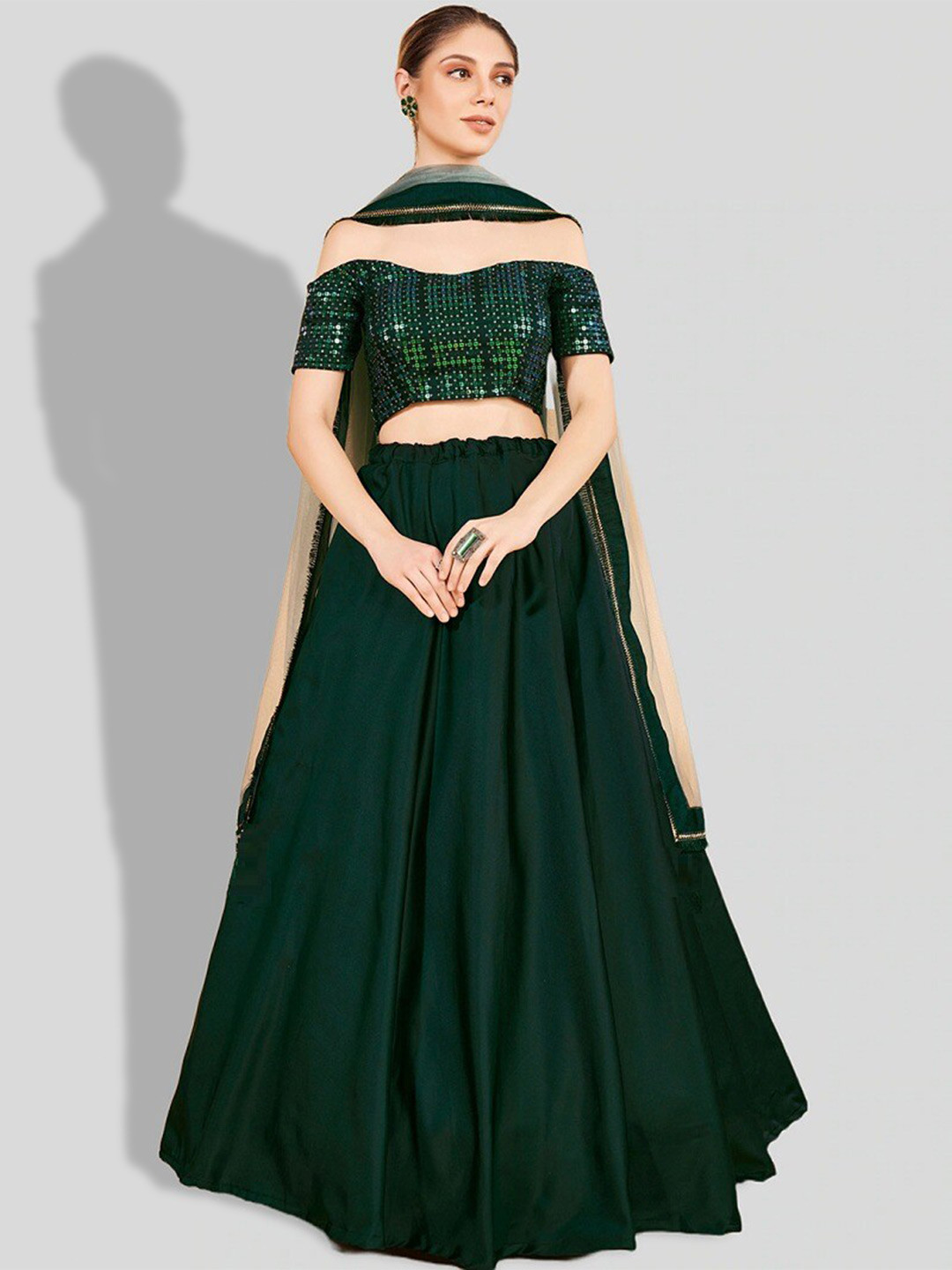 

Fashion Basket Embellished Semi-Stitched Lehenga & Unstitched Blouse With Dupatta, Green