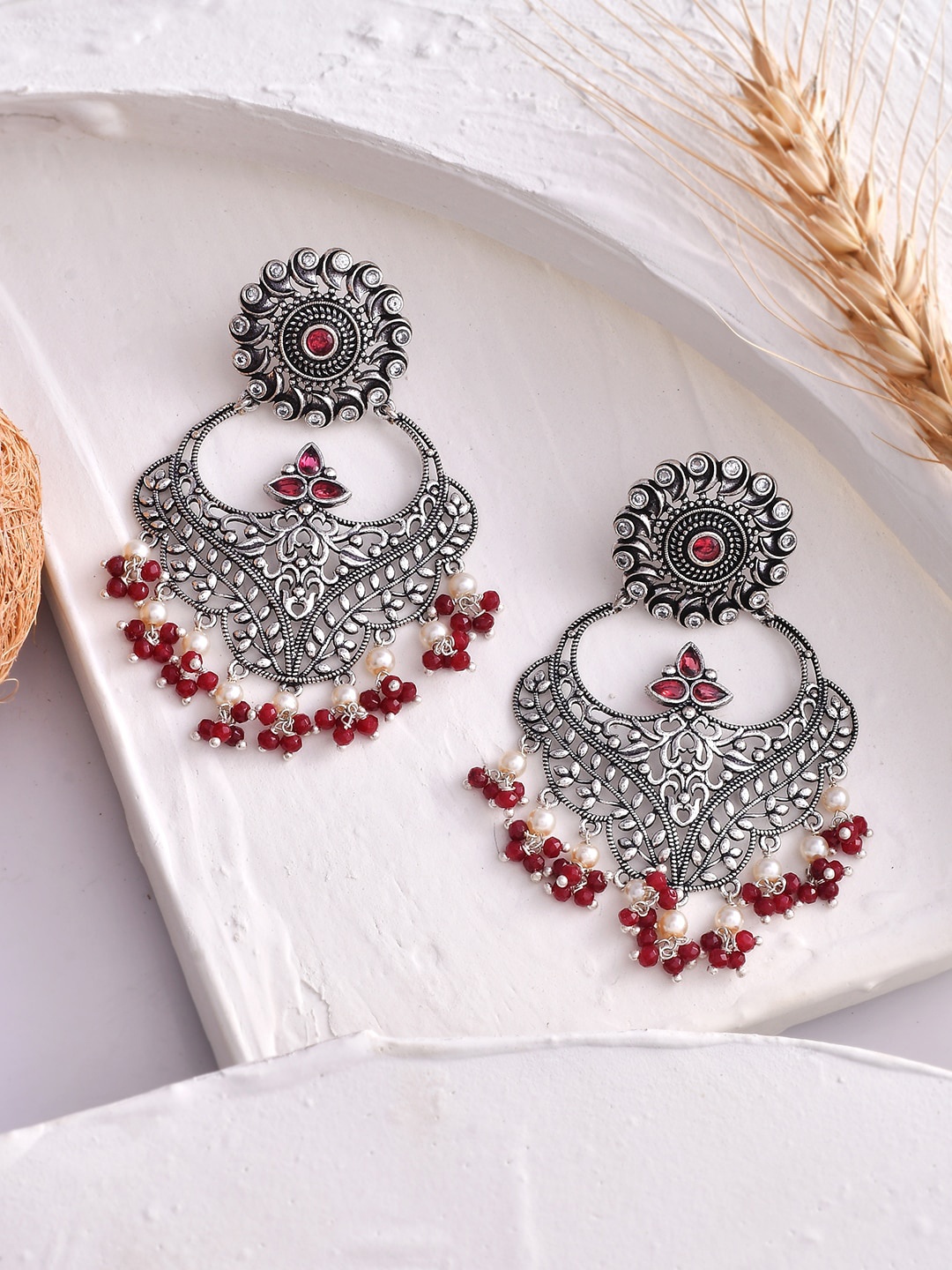 

Voylla Silver-Plated Contemporary Chandbalis Earrings