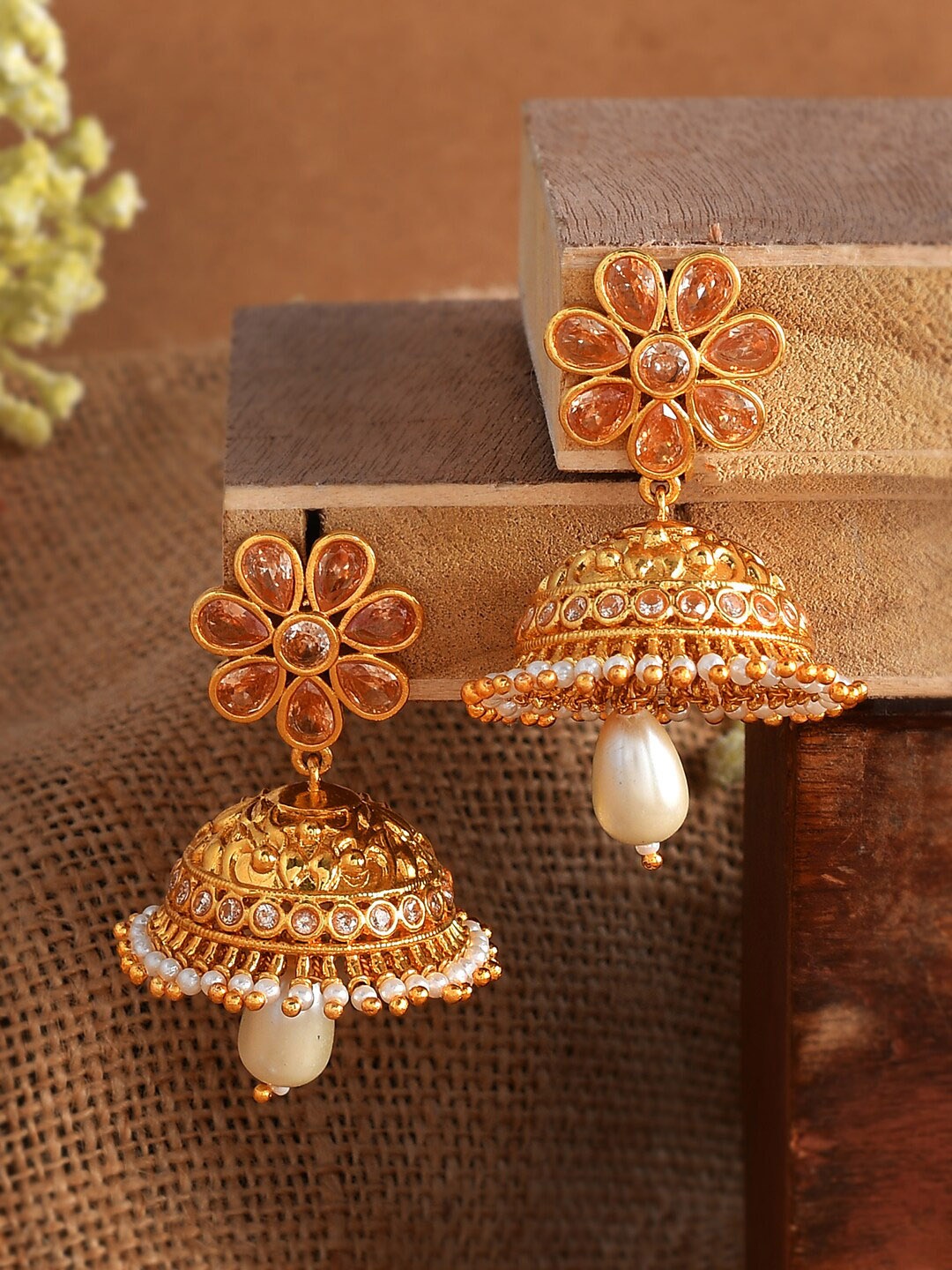 

Voylla Gold-Plated Floral Jhumkas