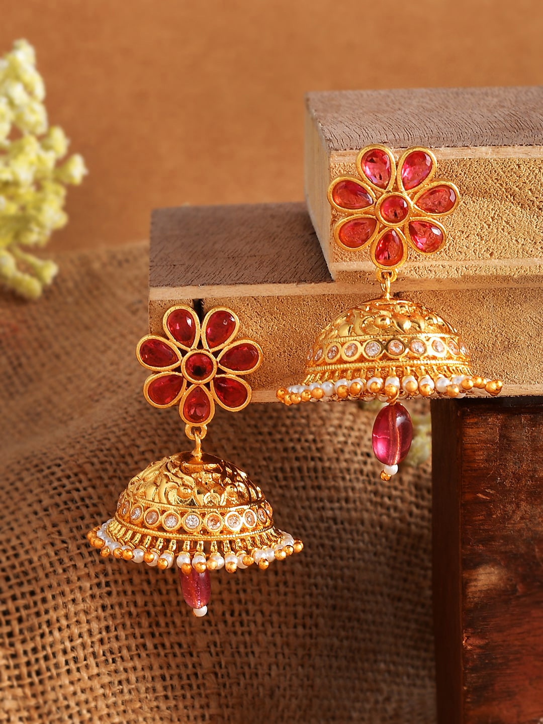 

Voylla Gold-Toned Contemporary Jhumkas Earrings