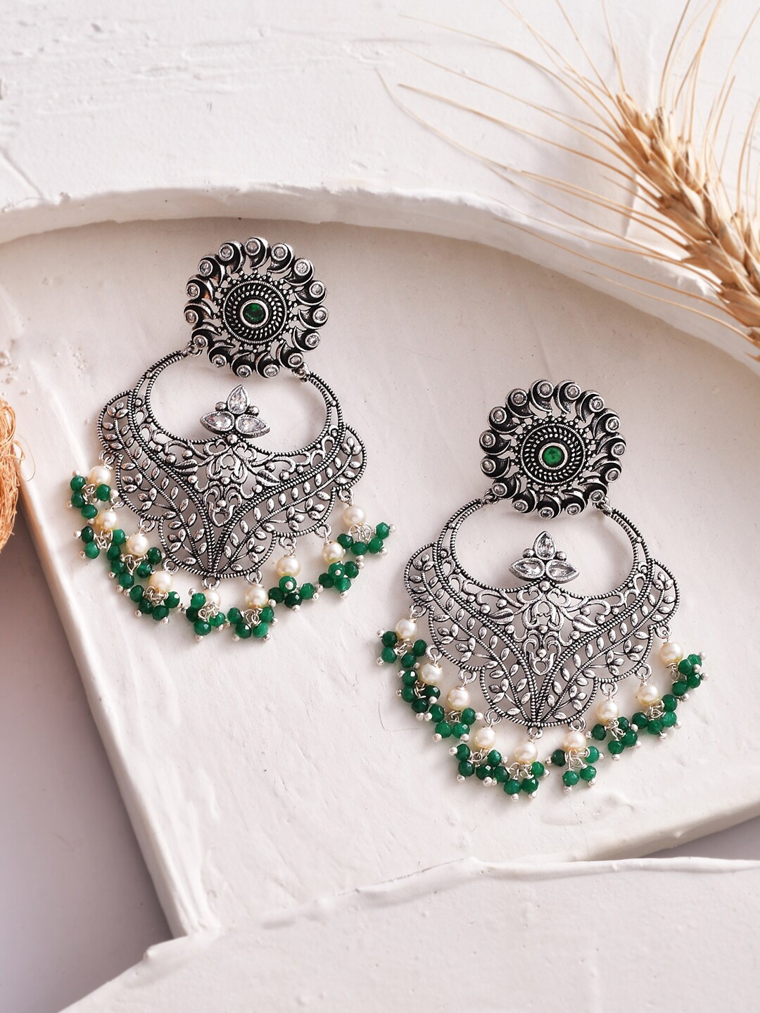 

Voylla Silver-Toned Contemporary Drop Earrings