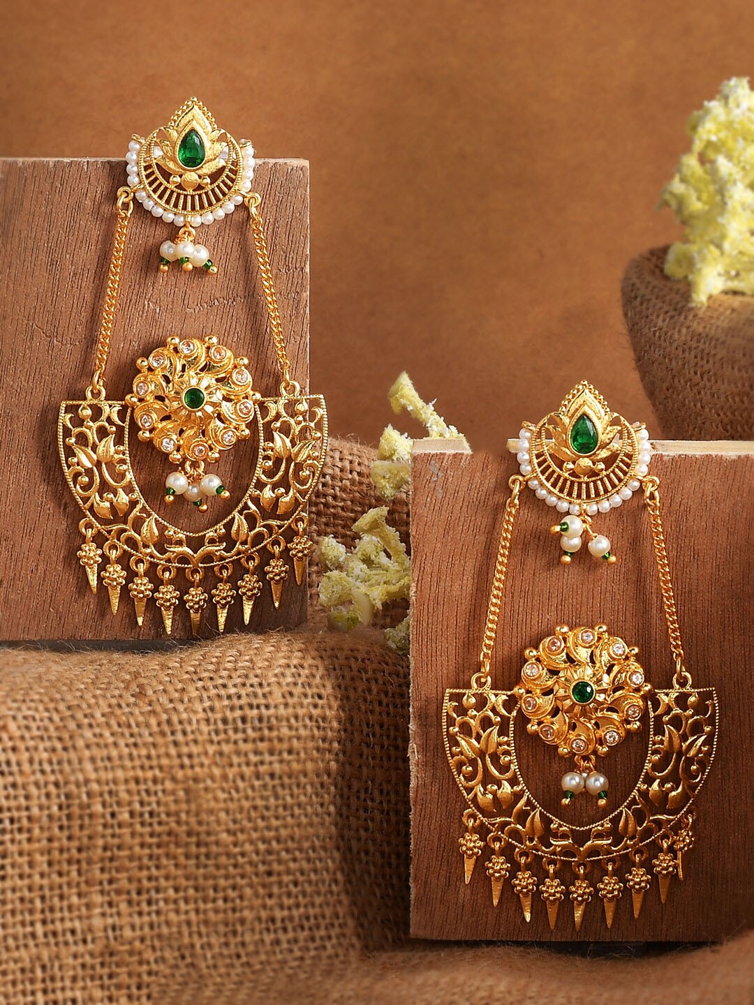 

Voylla Gold-Toned Circular Drop Earrings