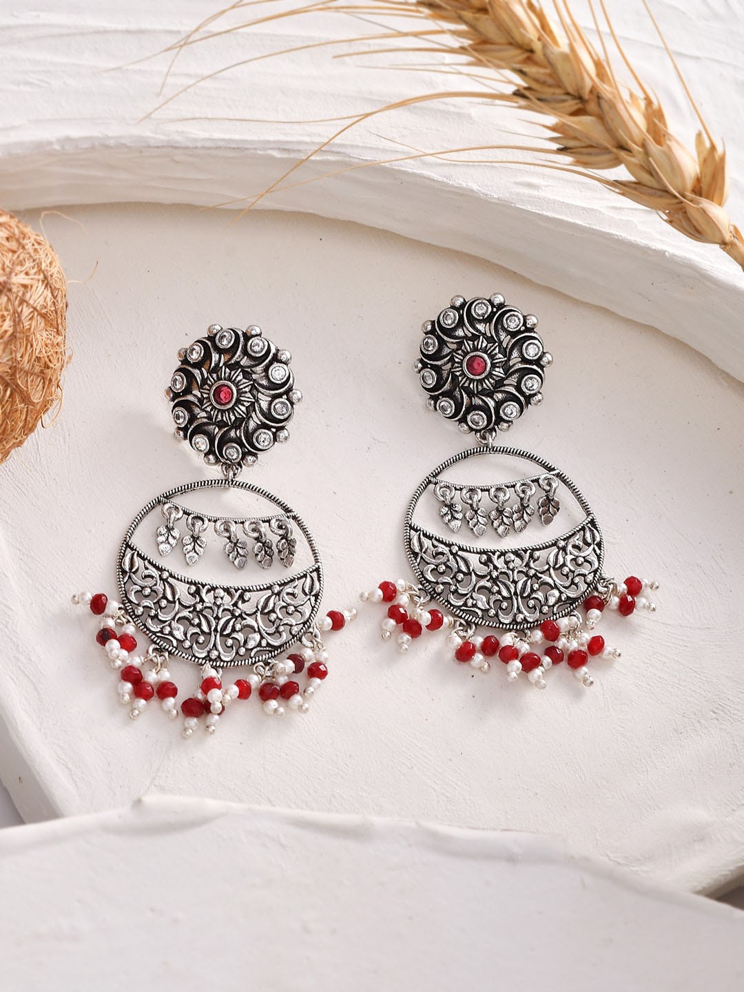 

Voylla Silver-Plated Contemporary Chandbalis Earrings