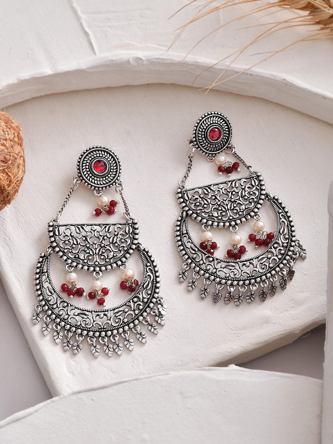 

Voylla Silver-Plated Contemporary Chandbalis Earrings