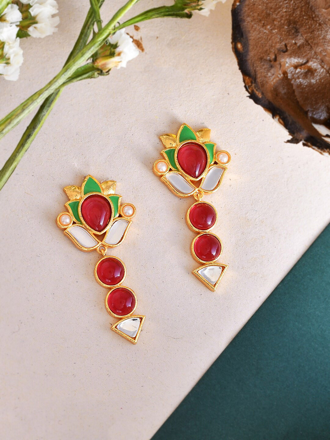 

Voylla Gold-Plated Contemporary Drop Earrings