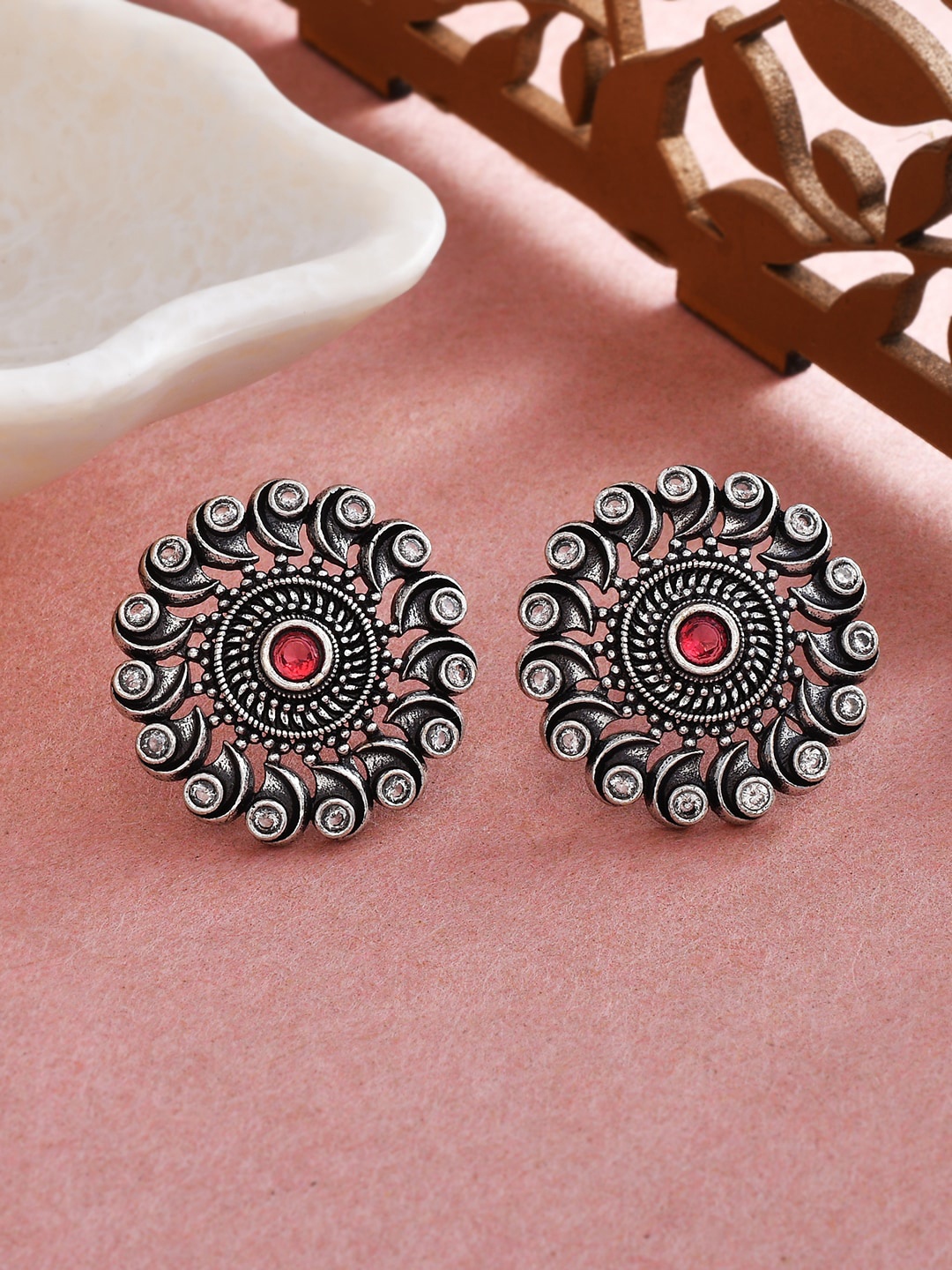 

Voylla Silver-Toned Circular Studs Earrings
