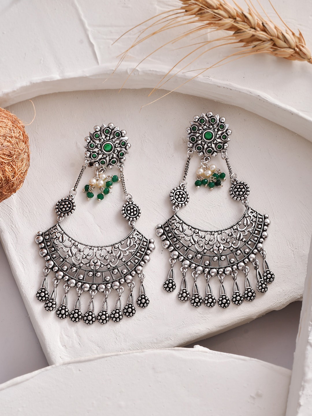 

Voylla Silver-Plated Contemporary Chandbalis Earrings