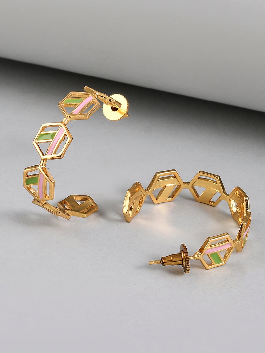 

Voylla Gold-Toned Geometric Half Hoop Earrings