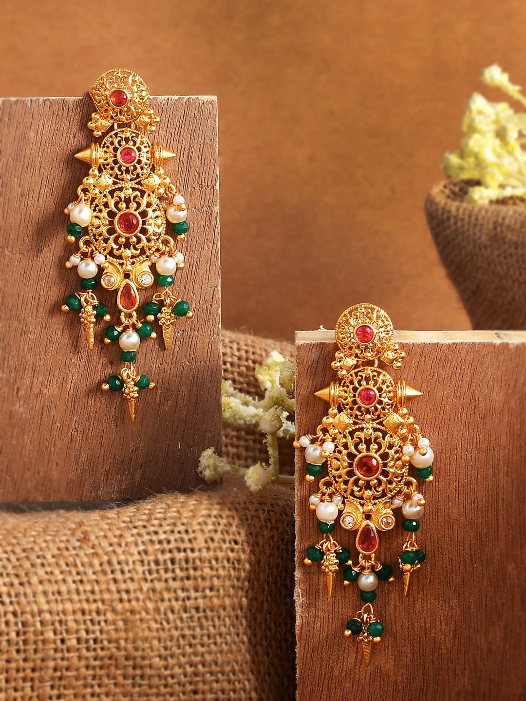 

Voylla Gold-Plated Contemporary Drop Earrings