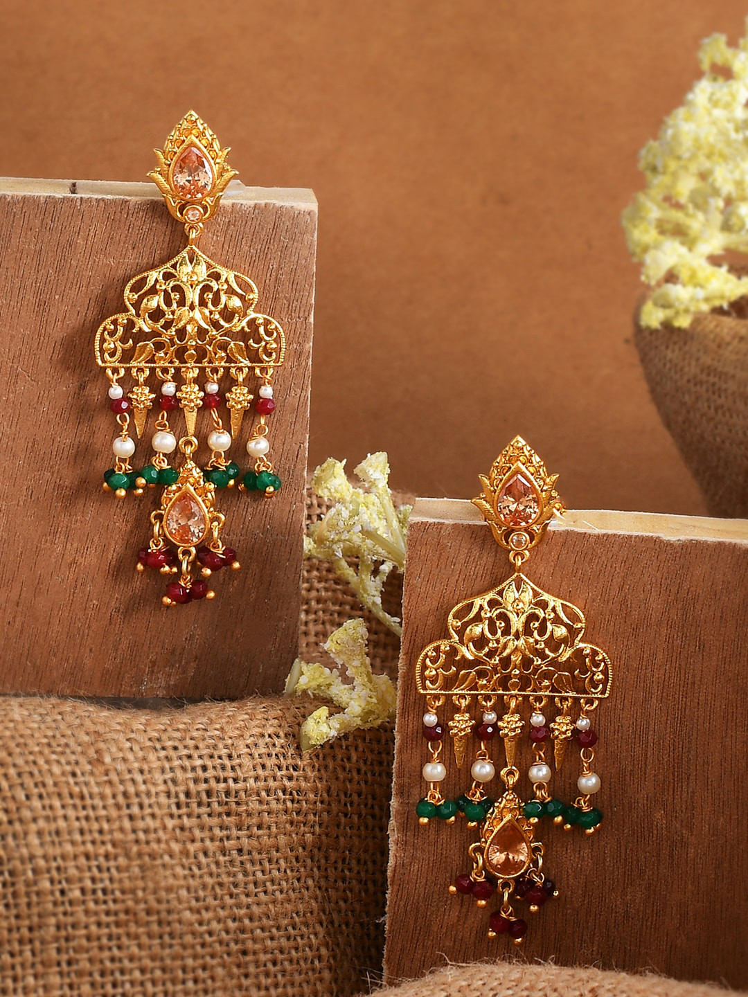 

Voylla Gold-Toned Contemporary Drop Earrings
