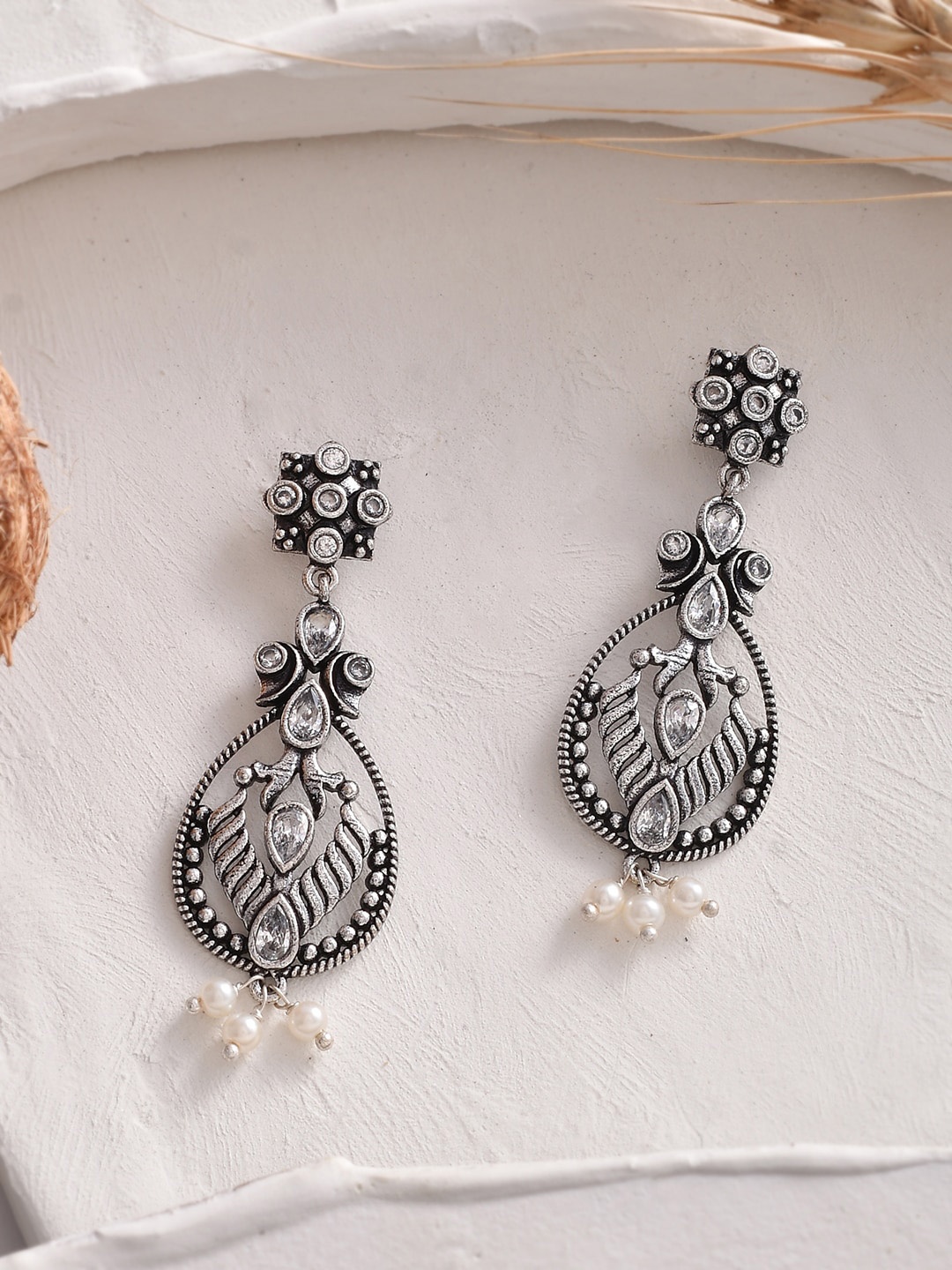 

Voylla Silver-Plated Contemporary Drop Earrings