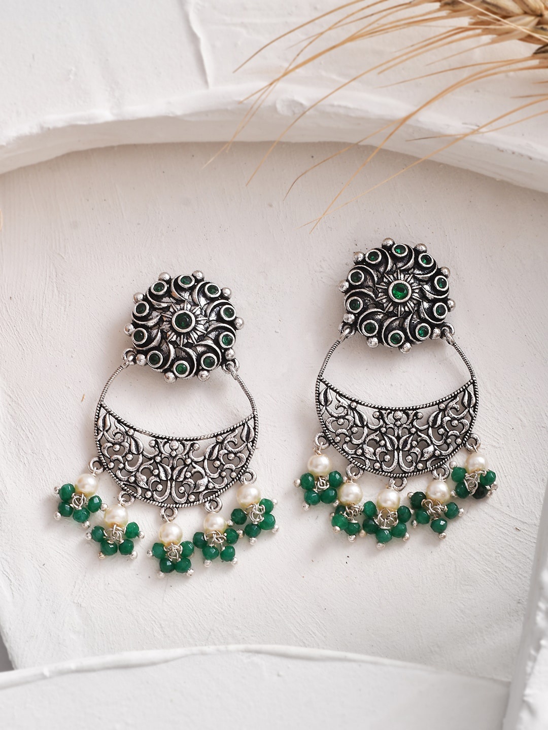 

Voylla Silver-Plated Contemporary Oxidised Chandbalis