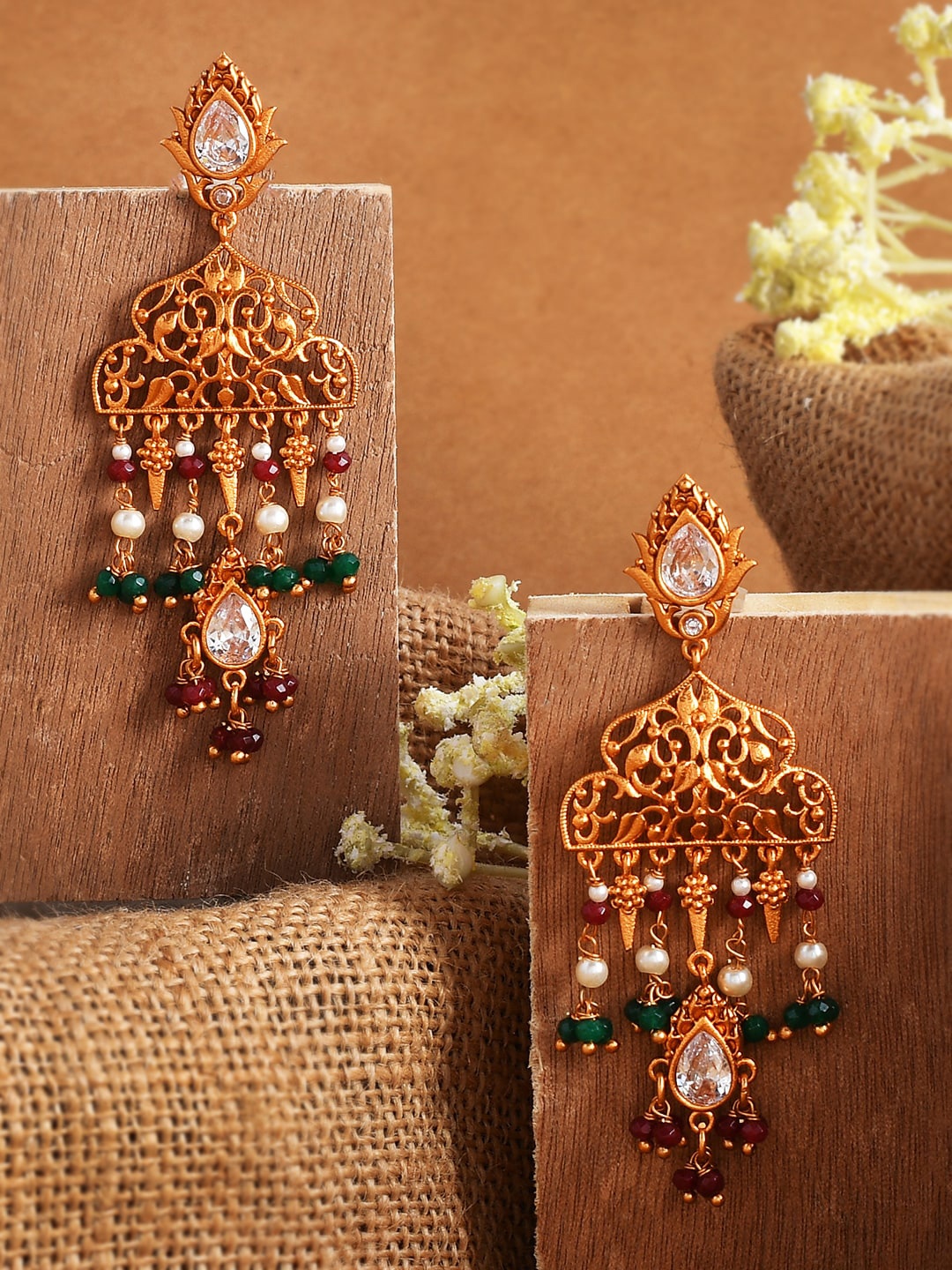 

Voylla Gold-Toned Contemporary Drop Earrings