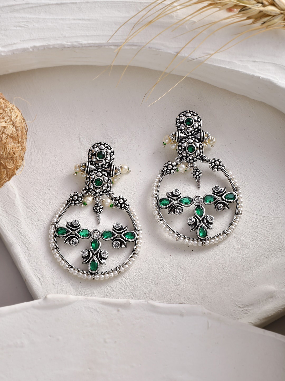 

Voylla Silver-Plated Oxidised Contemporary Drop Earrings