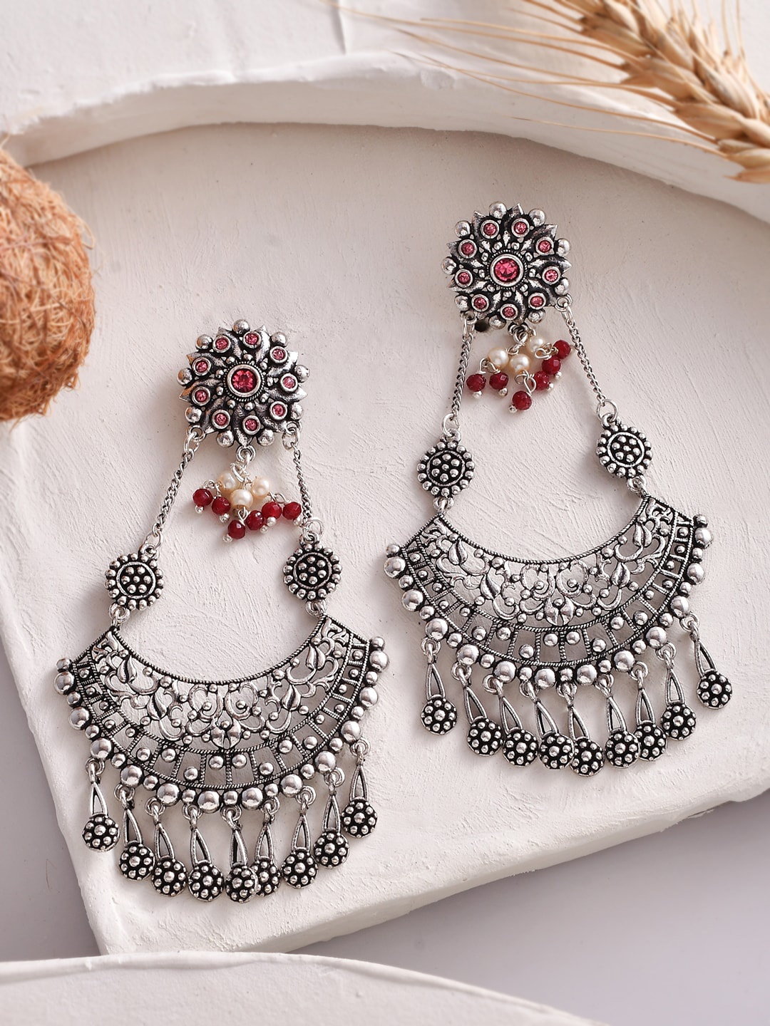 

Voylla Silver-Plated Contemporary Chandbalis Earrings