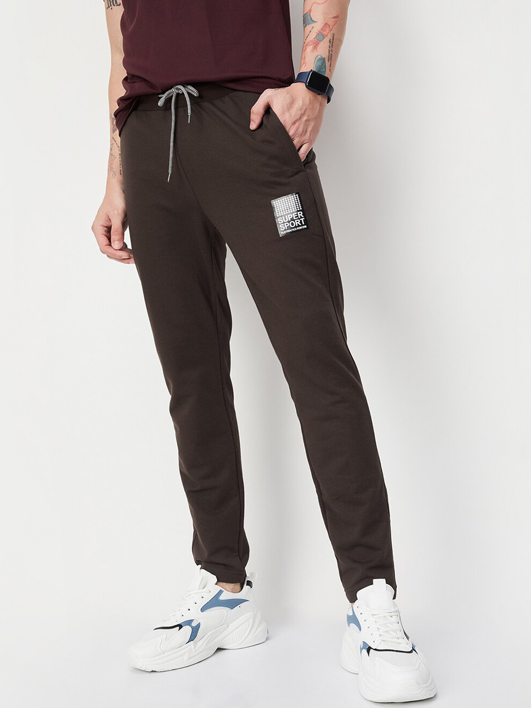 

max Men Mid Rise Cotton Track Pants, Brown
