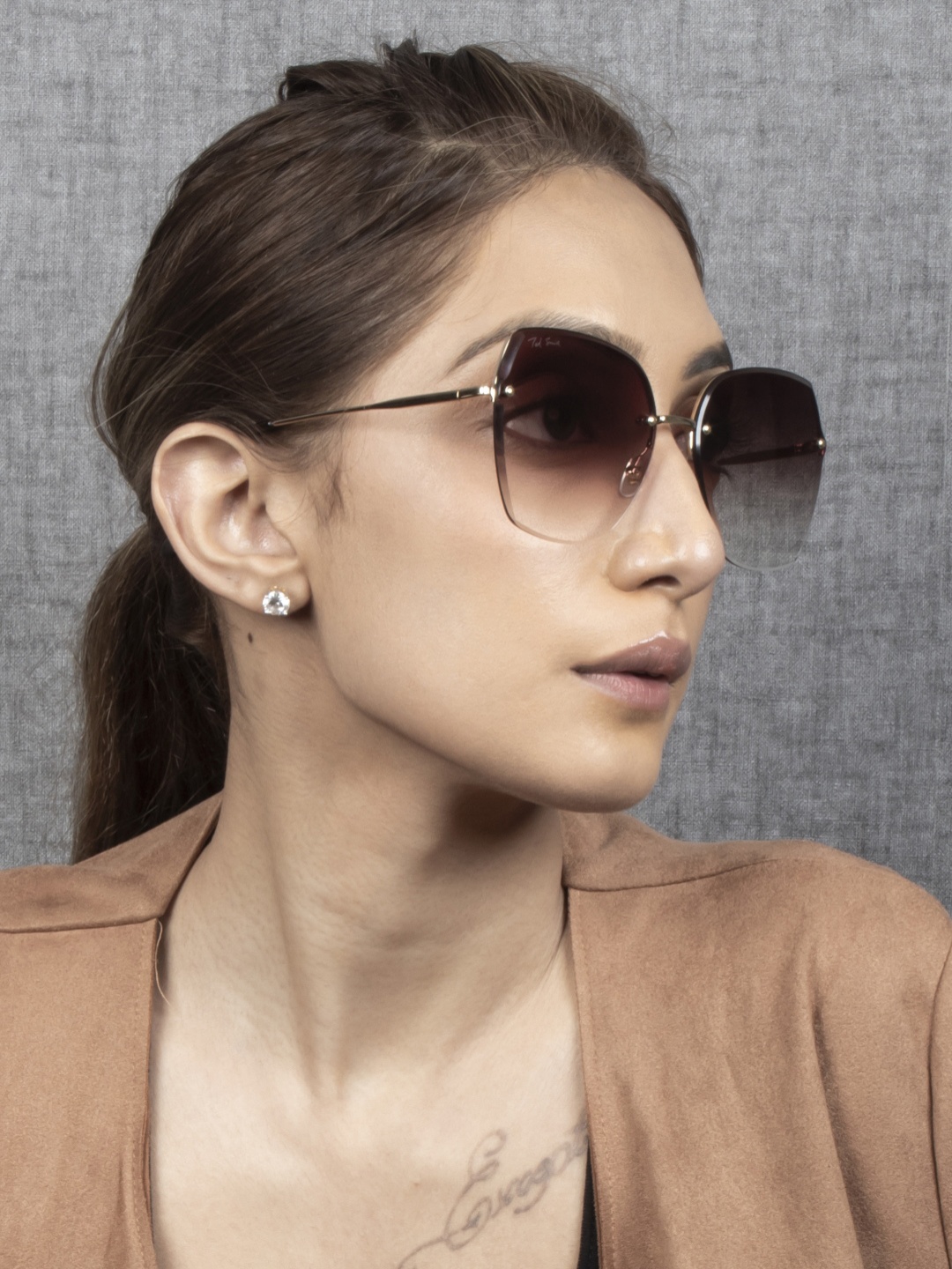 

Ted Smith Women Square Sunglasses With UV Protected Lens, Brown