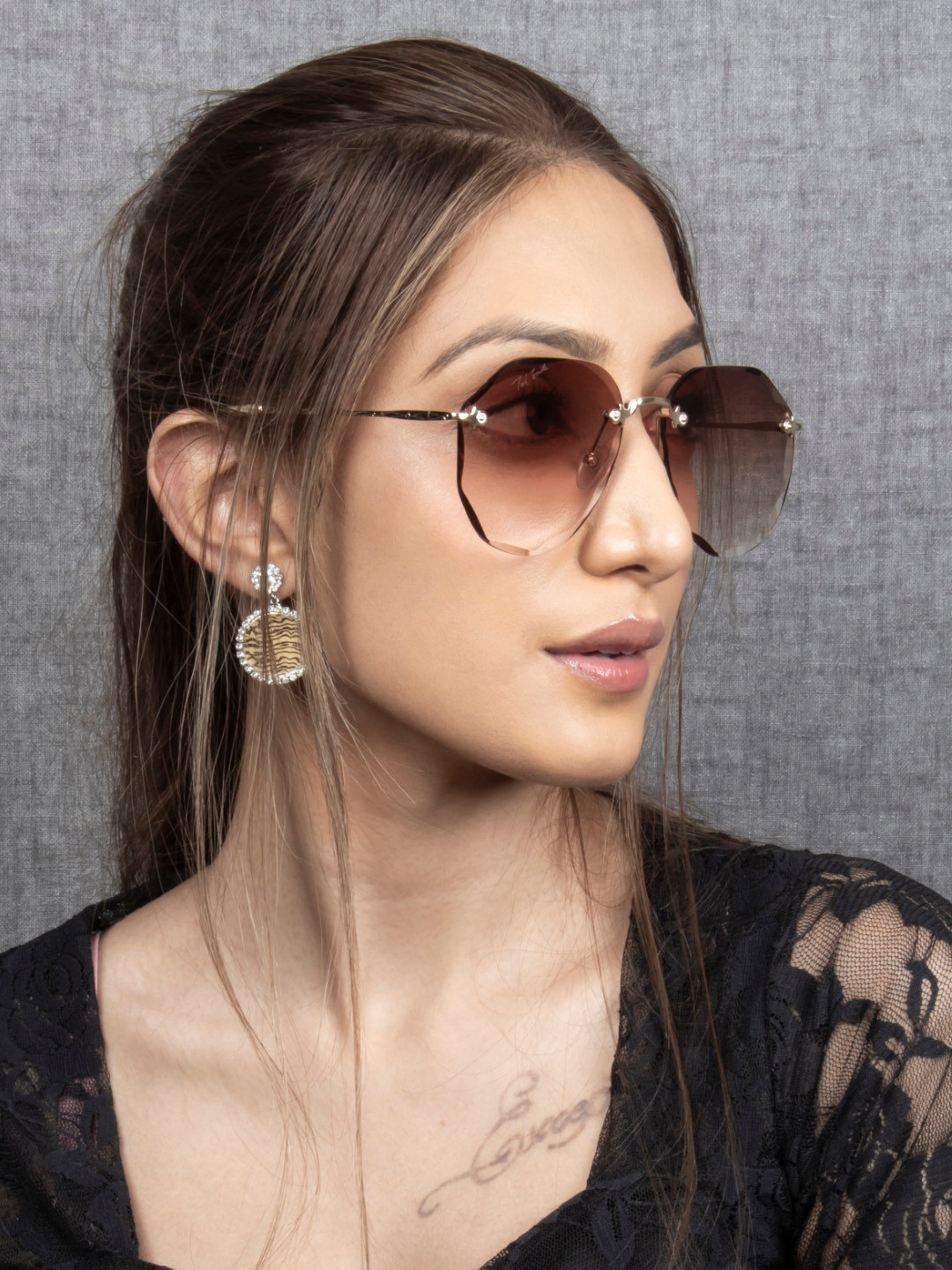 

Ted Smith Rimless UV Protected Lens Sunglasses, Brown