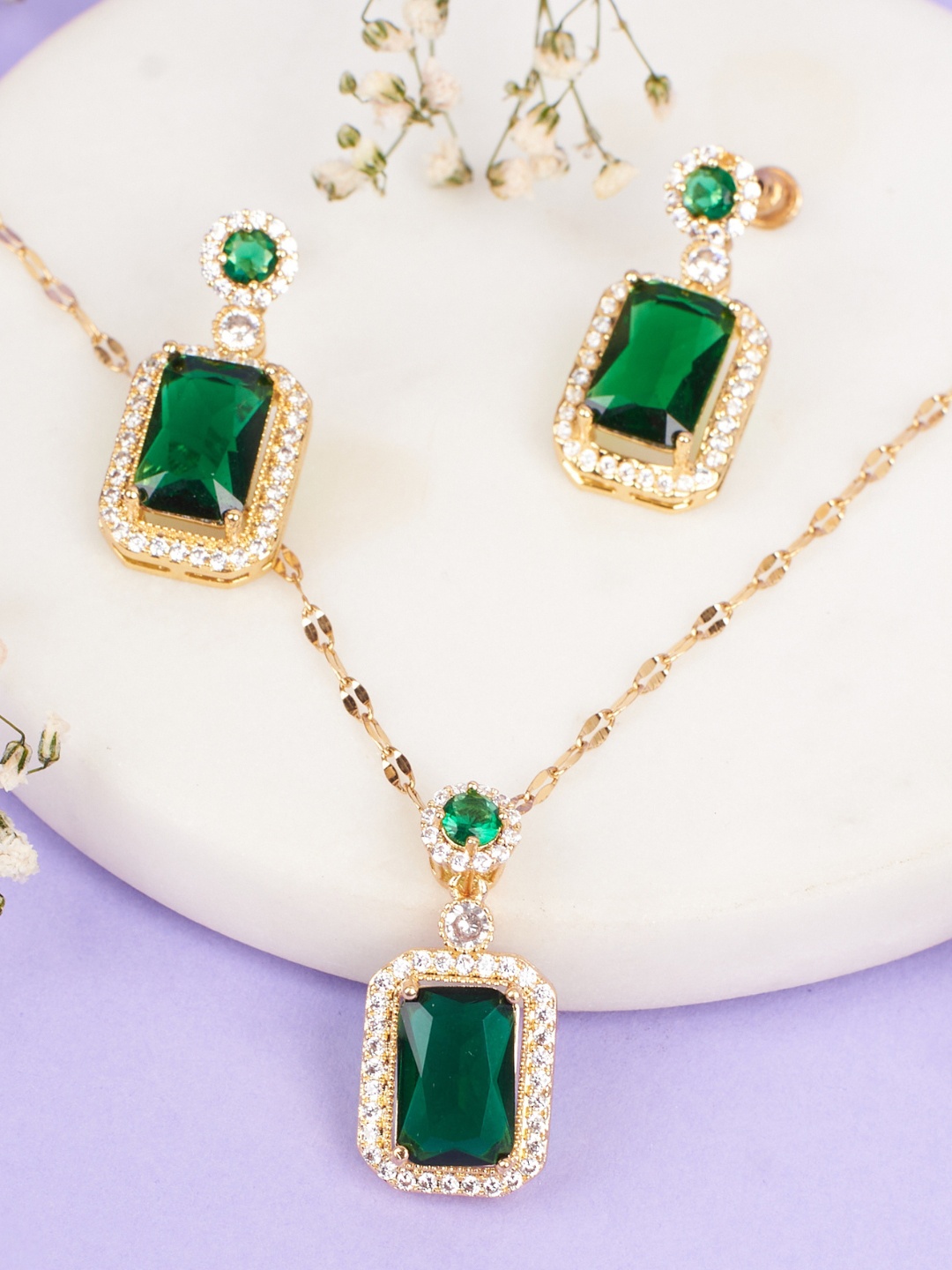 

SALTY Luxury Emerald Necklace with Earrings Jewellery Set, Gold