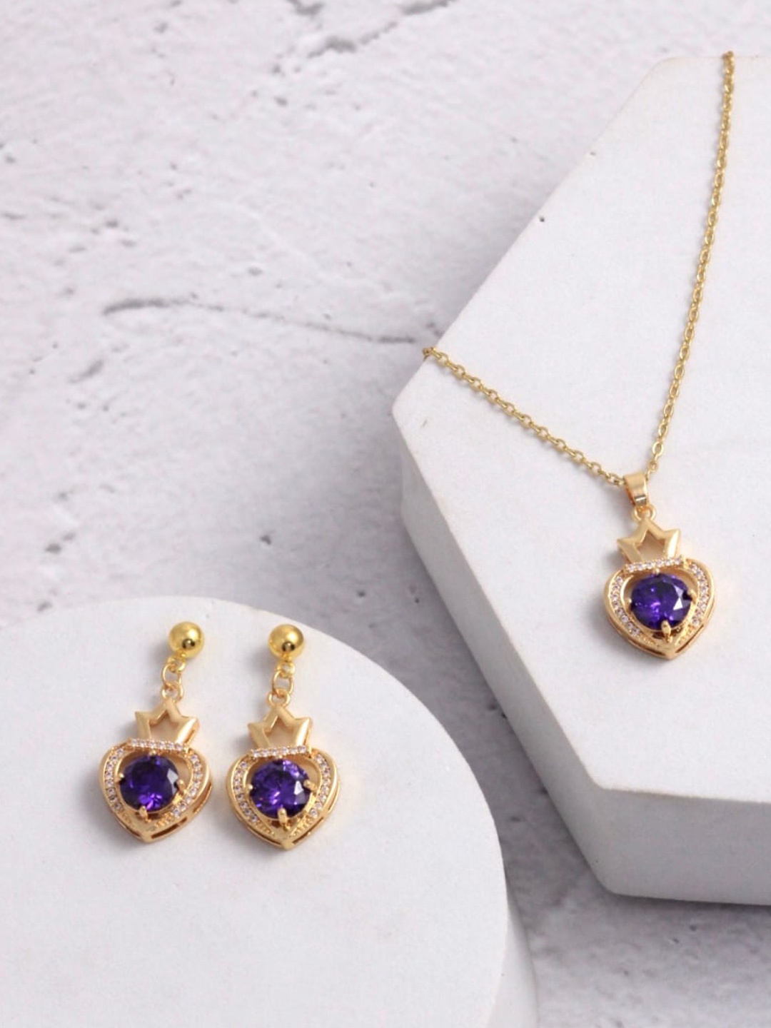 

SALTY Stone-Studded Anti-Tarnish Earrings & Necklace, Gold
