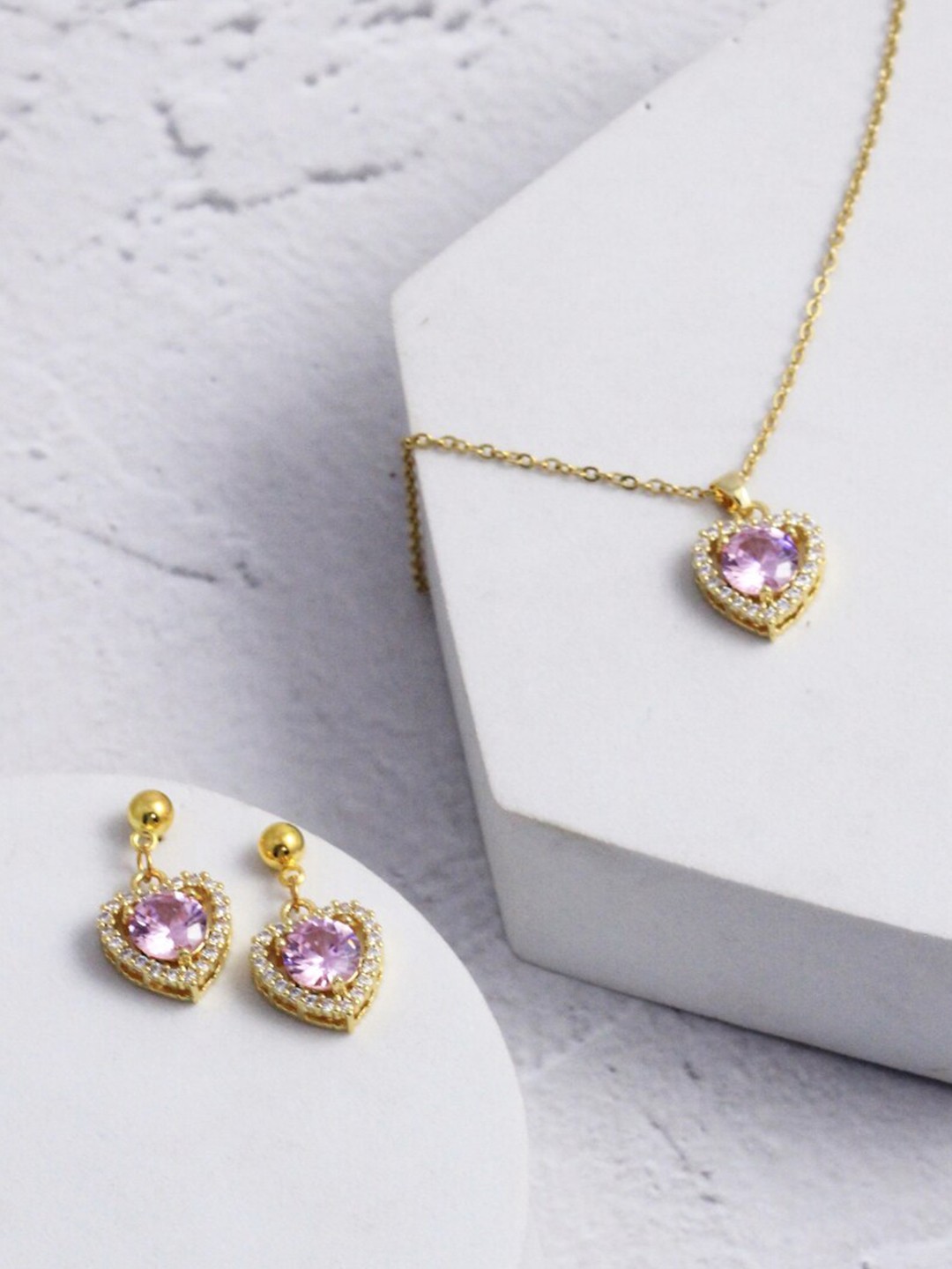 

SALTY Stone-Studded Anti-Tarnish Earrings & Necklace, Gold