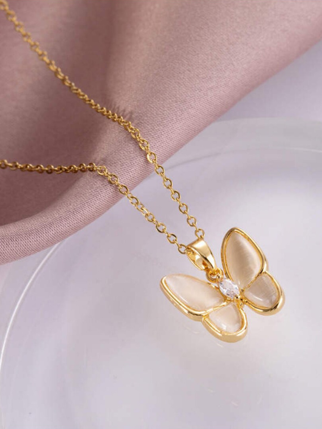 

SALTY Stone-Studded Anti-Tarnish Quirky Butterfly Necklace And Earrings, Gold