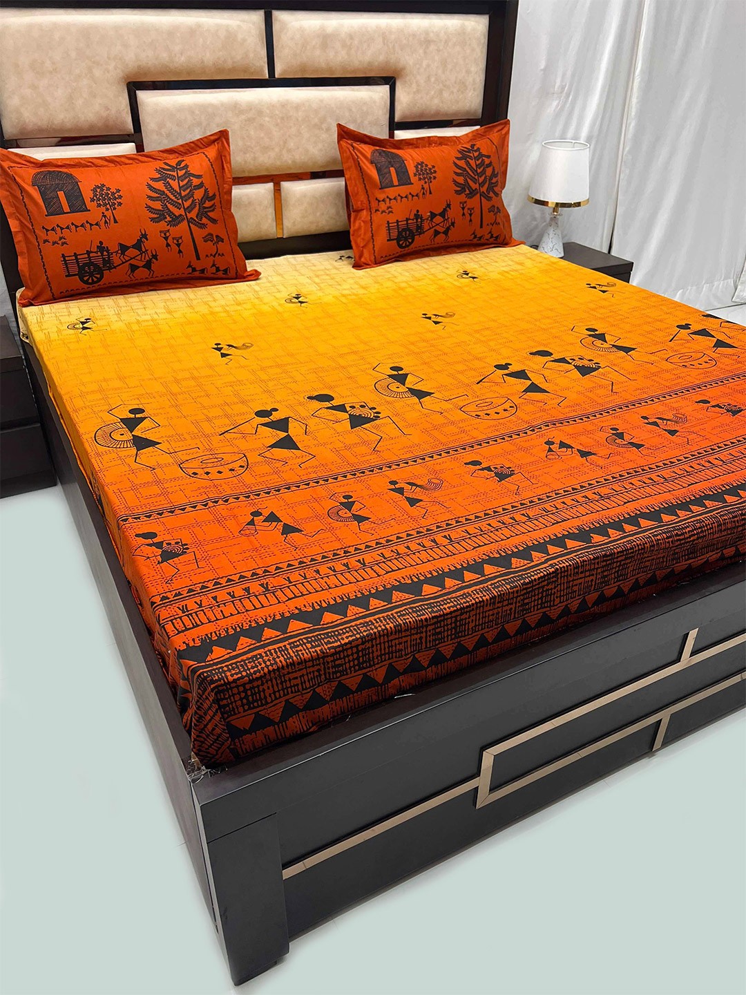 

Pure Decor Orange Ethnic Motifs 350 TC Pure Cotton King Bedsheet with 2 Pillow Covers