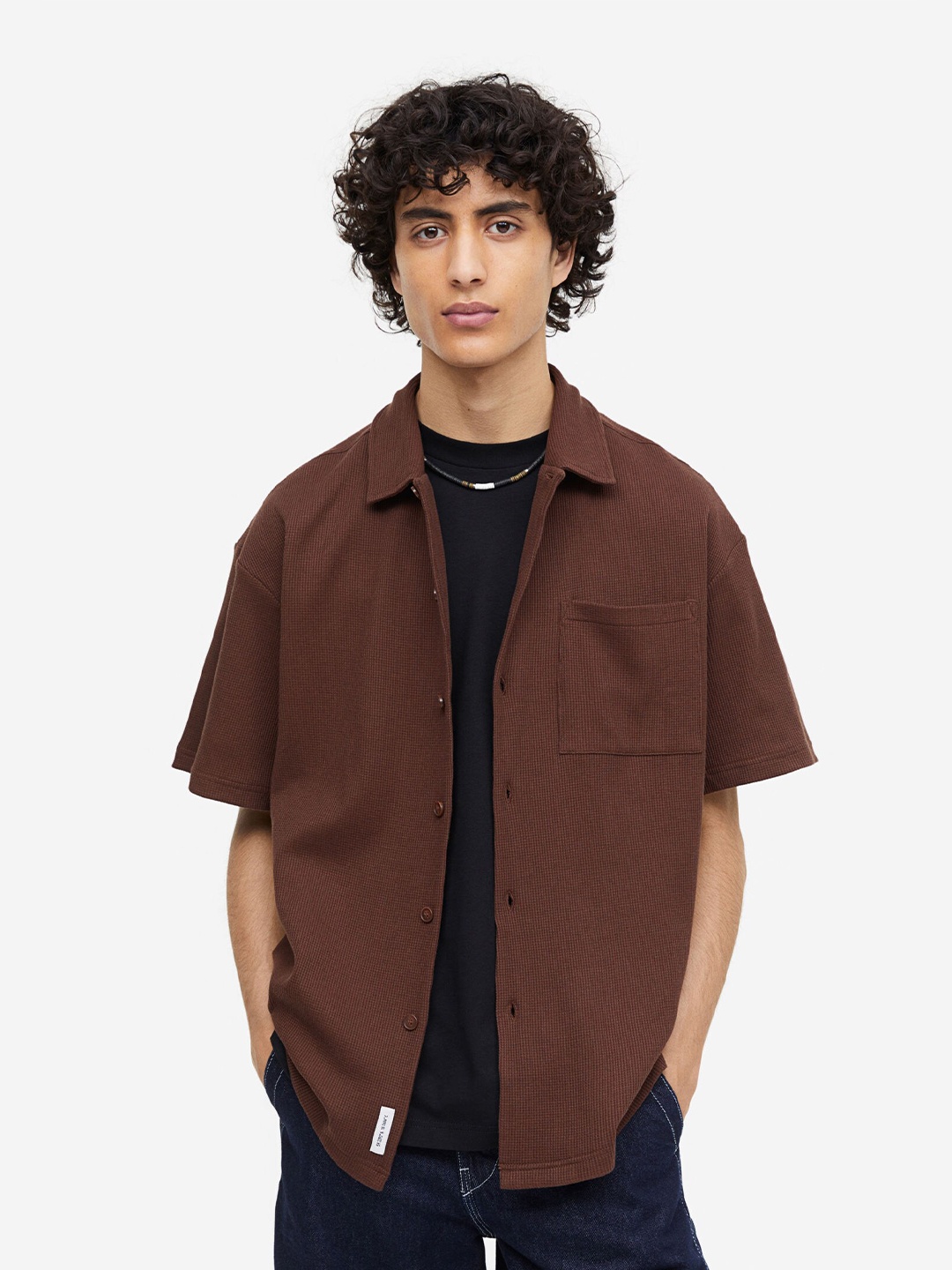 

H&M Relaxed Fit Waffled Shirt, Brown