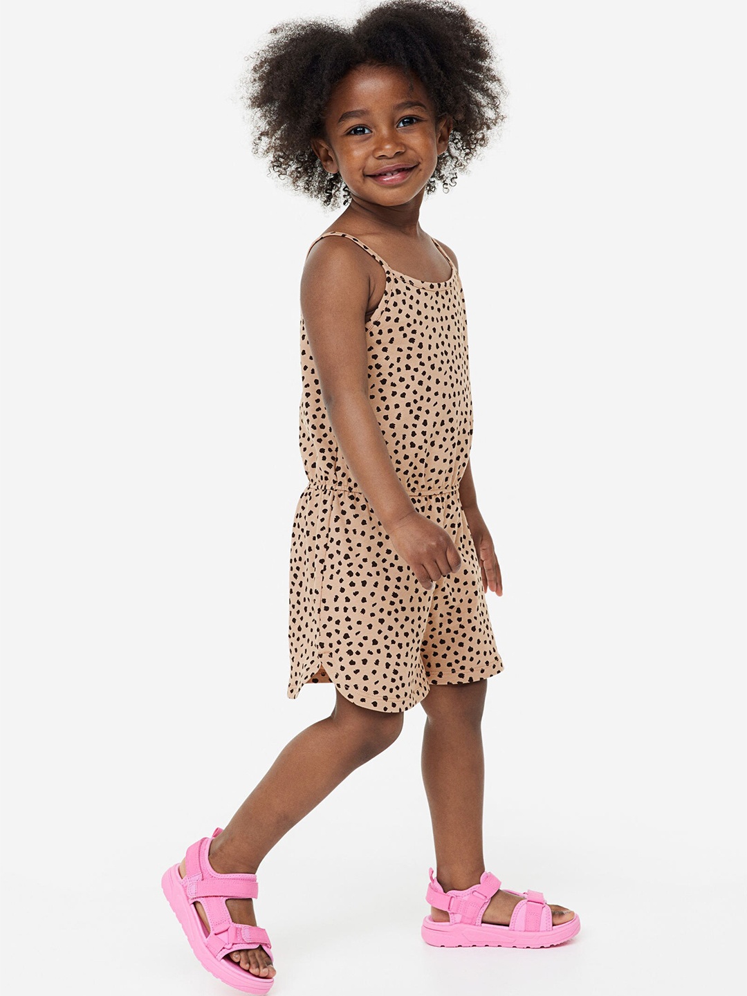

H&M Girls Pure Cotton Strappy Jumpsuit, Beige