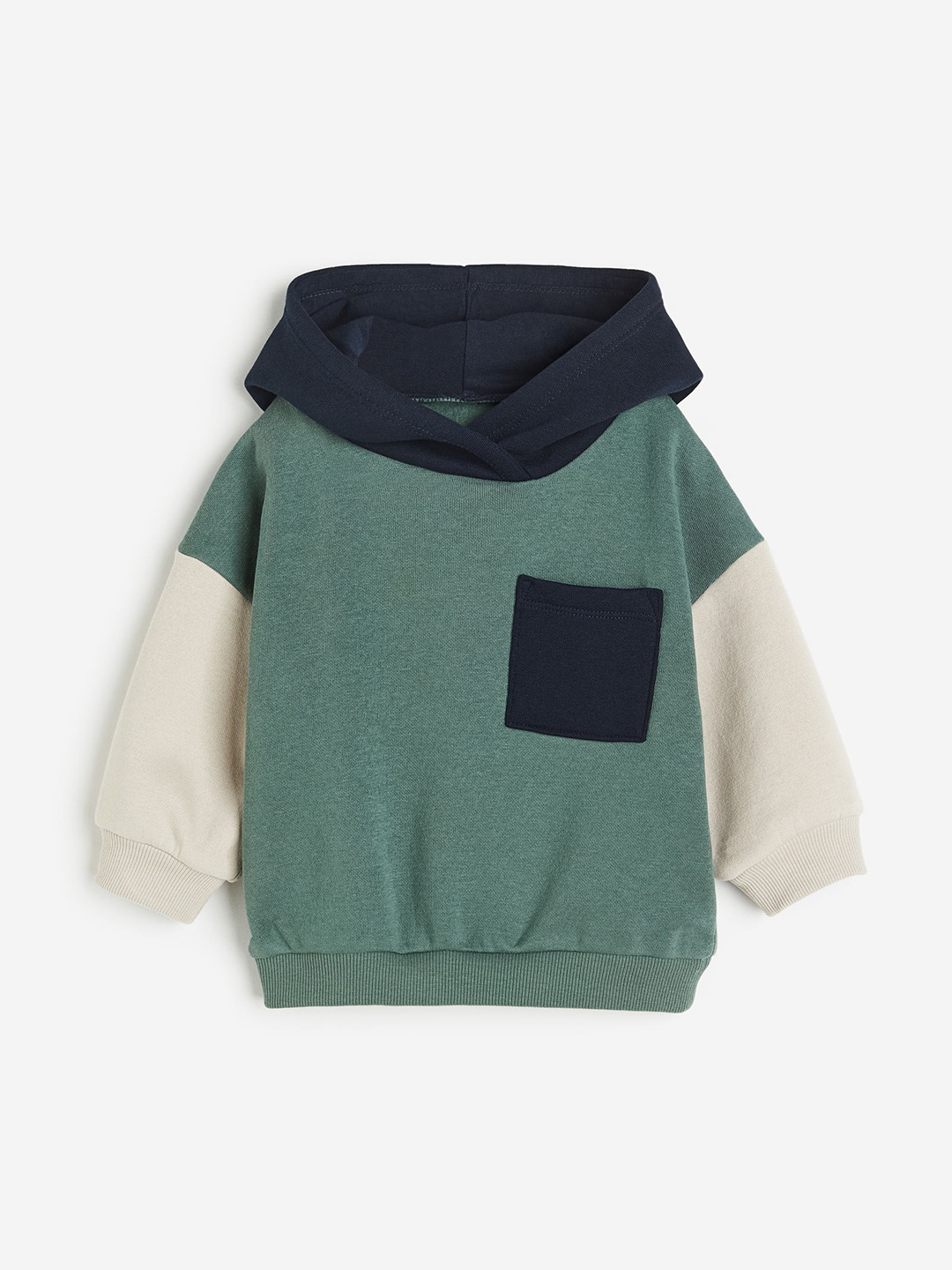 

H&M Boys Pure Cotton Block-Coloured Hoodie, Green