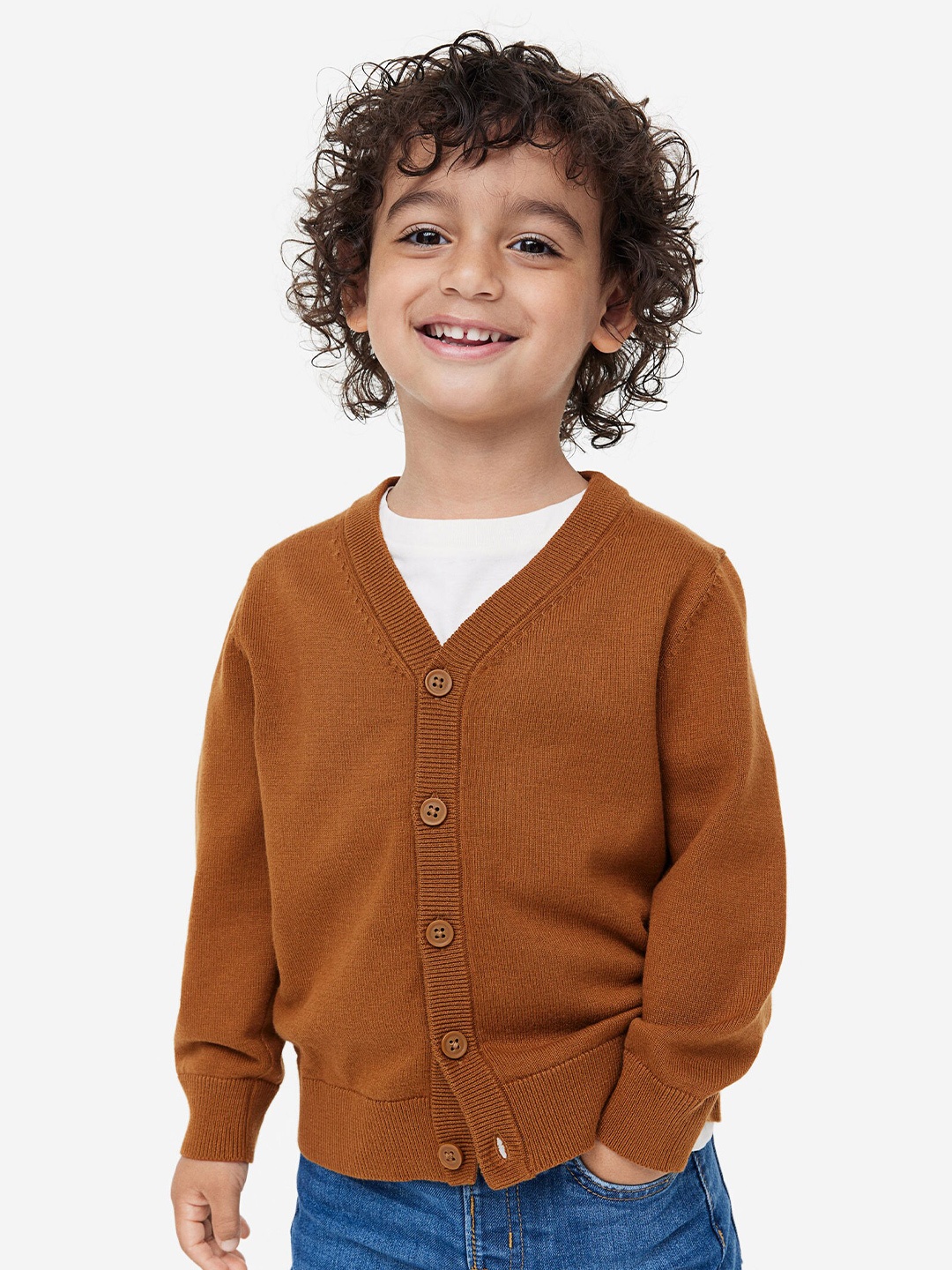 

H&M Boys Fine-Knit Cotton Cardigan, Brown